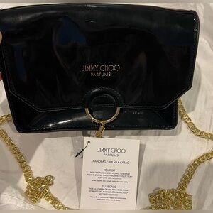 Jimmy Choo Black and Gold Clutch with Gold Accents
